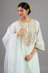Saina Kapoor_Green Chanderi, Organza Embroidery, Sequins Round Neck Kurta Set _at_Aza_Fashions