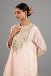Buy_Saina Kapoor_Peach Chanderi, Organza Sequins, Embroidery Round Neck Pink Kurta Set _Online_at_Aza_Fashions