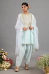 Buy_Saina Kapoor_Blue Chanderi, Organza Sequins, Embroidery Round Neck Designer Kurta Set _at_Aza_Fashions