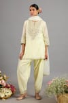 Buy_Saina Kapoor_Yellow Chanderi, Organza Embroidery Round Neck Kurta Set _at_Aza_Fashions