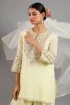 Buy_Saina Kapoor_Yellow Chanderi, Organza Embroidery Round Neck Kurta Set _Online_at_Aza_Fashions