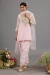 Buy_Saina Kapoor_Pink Chanderi, Organza Sequins, Embroidery Round Neck Baby Kurta Set _at_Aza_Fashions