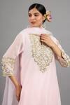 Buy_Saina Kapoor_Pink Chanderi, Organza Sequins, Embroidery Round Neck Baby Kurta Set _Online_at_Aza_Fashions