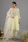 Buy_Saina Kapoor_Yellow Chanderi, Organza Sequins, Embroidery Round Neck Kurta Set With Dupatta _at_Aza_Fashions