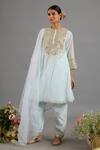 Shop_Saina Kapoor_Blue Chanderi, Organza Embroidery Round Neck Designer Ice Kurta Set _Online_at_Aza_Fashions