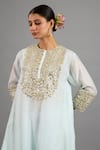 Saina Kapoor_Blue Chanderi, Organza Embroidery Round Neck Designer Ice Kurta Set _at_Aza_Fashions