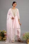 Buy_Saina Kapoor_Pink Chanderi, Organza Sequins, Embroidery Round Neck Baby Kurta Set _at_Aza_Fashions