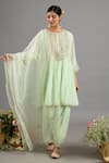 Buy_Saina Kapoor_Green Chanderi, Organza Embroidery Round Neck Designer Kurta Set _at_Aza_Fashions