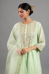 Buy_Saina Kapoor_Green Chanderi, Organza Embroidery Round Neck Designer Kurta Set _Online_at_Aza_Fashions