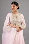 Buy_Saina Kapoor_Pink Chanderi, Organza Embroidery, Sequins Round Neck Baby Kurta Set _Online_at_Aza_Fashions