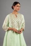 Buy_Saina Kapoor_Green Chanderi, Organza Sequins, Embroidery Keyhole Neck Kurta Set _Online_at_Aza_Fashions