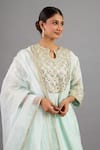 Buy_Saina Kapoor_Green Chanderi, Organza Embroidery, Beads Round Neck Mint Kurta Set _Online_at_Aza_Fashions
