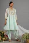 Buy_Saina Kapoor_Green Chanderi, Organza Embroidery, Beads Round Neck Mint Kurta Set _at_Aza_Fashions