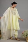 Buy_Saina Kapoor_Yellow Chanderi, Organza Embroidery Keyhole Neck Kurta Set _at_Aza_Fashions