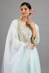 Saina Kapoor_Yellow Chanderi, Organza Embroidery Keyhole Neck Kurta Set _at_Aza_Fashions