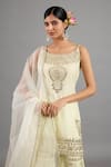 Buy_Saina Kapoor_Beige Chanderi, Organza Embroidery, Sequins Round Neck Gharara Set With Dupatta _Online_at_Aza_Fashions