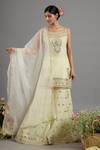 Shop_Saina Kapoor_Beige Chanderi, Organza Embroidery, Sequins Round Neck Gharara Set With Dupatta _Online_at_Aza_Fashions