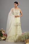 Buy_Saina Kapoor_Beige Chanderi, Organza Embroidery, Sequins Round Neck Gharara Set With Dupatta _at_Aza_Fashions