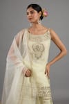 Saina Kapoor_Beige Chanderi, Organza Embroidery, Sequins Round Neck Gharara Set With Dupatta _at_Aza_Fashions