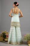 Shop_Saina Kapoor_Mint Chanderi, Organza Sequins, Beads Square Green Embellished Kurta Gharara Set _at_Aza_Fashions