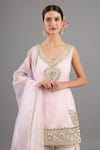 Buy_Saina Kapoor_Pink Chanderi, Organza Sequins, Embroidery V-neck Kurta Gharara Set _Online_at_Aza_Fashions