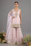 Shop_Saina Kapoor_Pink Chanderi, Organza Sequins, Embroidery V-neck Kurta Gharara Set _Online_at_Aza_Fashions