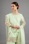 Saina Kapoor_Green Chanderi, Organza Sequins, Embroidery Round Neck Kurta Sharara Set _Online_at_Aza_Fashions