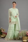 Buy_Saina Kapoor_Green Chanderi, Organza Sequins, Embroidery Round Neck Kurta Sharara Set _at_Aza_Fashions