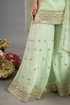 Buy_Saina Kapoor_Green Chanderi, Organza Sequins, Embroidery Round Neck Kurta Sharara Set _Online_at_Aza_Fashions