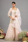 Buy_Saina Kapoor_Peach Chanderi, Organza Sequins, Beads, Embroidery Pink Kurta Sharara Set _at_Aza_Fashions