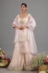 Saina Kapoor_Peach Chanderi, Organza Sequins, Beads, Embroidery Pink Kurta Sharara Set _Online_at_Aza_Fashions