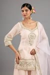 Buy_Saina Kapoor_Peach Chanderi, Organza Sequins, Beads, Embroidery Pink Kurta Sharara Set _Online_at_Aza_Fashions