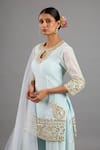 Saina Kapoor_Blue Chanderi, Organza Sequins, Zari Keyhole Designer Ice Kurta Sharara Set _Online_at_Aza_Fashions