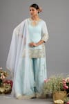 Buy_Saina Kapoor_Blue Chanderi, Organza Sequins, Zari Keyhole Designer Ice Kurta Sharara Set _at_Aza_Fashions