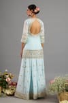 Shop_Saina Kapoor_Blue Chanderi, Organza Sequins, Zari Keyhole Designer Ice Kurta Sharara Set _at_Aza_Fashions