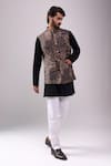 Buy_Spring Break_White Satin, Embroidery Black And Gold Paisley Print Jacket Set _at_Aza_Fashions