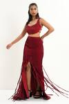 Buy_Aurouss_Red Organza, Satin, Twill, Spandex Embroidery, Beads, Sequins Scoop Lehenga Set _at_Aza_Fashions
