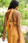Shop_Dash And Dot_Yellow Cotton Halter Neck, Square Collar Honey Organic Dress _at_Aza_Fashions