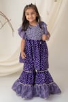 Buy_Label Neeti_Purple Muslin, Cotton Embroidery, Ruffles Bandhani Print Top With Sharara _at_Aza_Fashions