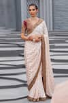 Shop_Jigar Mali_Maroon Raw Silk And Georgette Lining Embroidered Saree With Blouse _at_Aza_Fashions