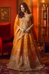 Buy_Azeera_Orange Silk Embroidery, Sequins, Zari Apoorva Floral Zardozi Bridal Lehenga Set _at_Aza_Fashions