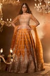 Azeera_Orange Silk Embroidery, Sequins, Zari Apoorva Floral Zardozi Bridal Lehenga Set 