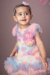 Label Neeti_Pink Net, Cotton Tassels, Ruffles Blossom Print A-line Dress _Online_at_Aza_Fashions