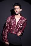 Buy_Label Muslin_Maroon Velvet Sequins Designer Shirt _Online_at_Aza_Fashions
