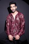 Buy_Label Muslin_Maroon Velvet Sequins Designer Shirt _at_Aza_Fashions