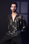Shop_Label Muslin_Black Velvet Embroidery Designer Shirt _Online_at_Aza_Fashions