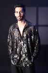 Label Muslin_Black Velvet Embroidery Designer Shirt _at_Aza_Fashions