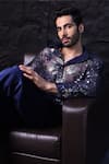 Label Muslin_Blue Velvet Embroidery Designer Floral Shirt _Online_at_Aza_Fashions