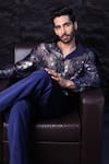 Buy_Label Muslin_Blue Velvet Embroidery Designer Floral Shirt _Online_at_Aza_Fashions