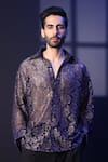Buy_Label Muslin_Blue Net Embroidery Designer Shirt _at_Aza_Fashions